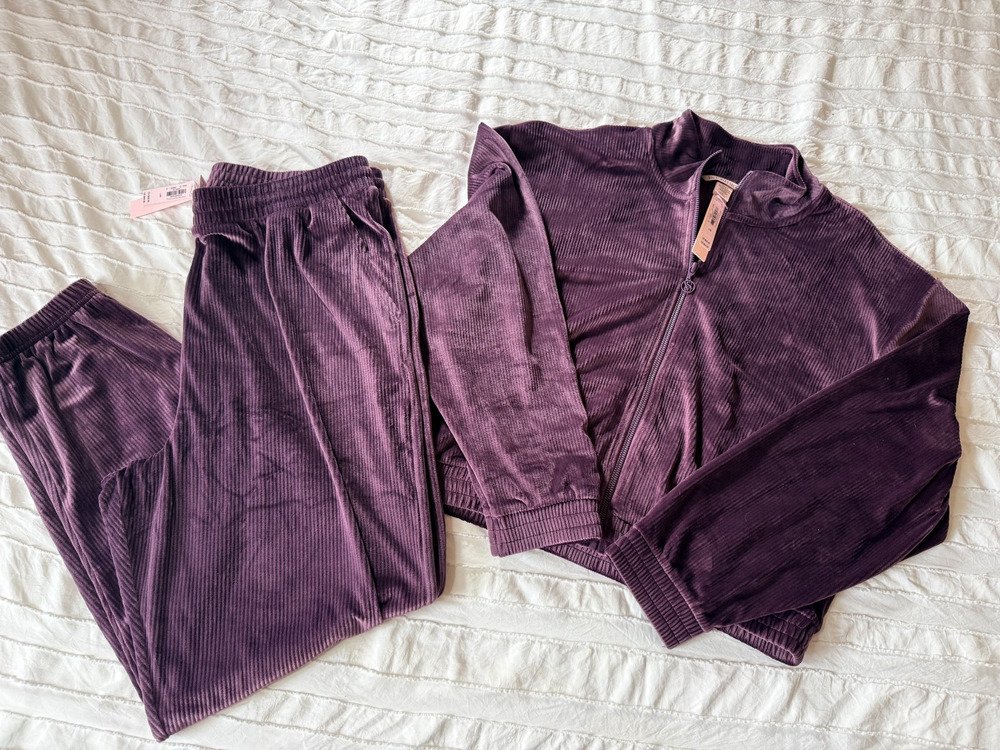 Victoria's Secret Velour Lounge Set Women's Large Purple Zip Jacket Joggers NWT
